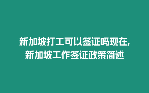 新加坡打工可以簽證嗎現在,新加坡工作簽證政策簡述