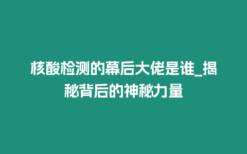 核酸檢測的幕后大佬是誰_揭秘背后的神秘力量