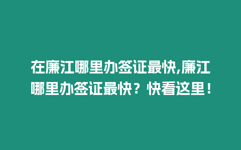 在廉江哪里辦簽證最快,廉江哪里辦簽證最快？快看這里！