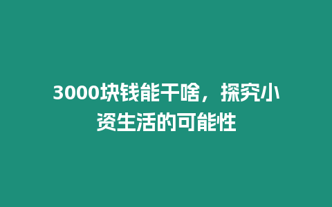 3000塊錢能干啥，探究小資生活的可能性