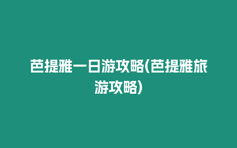 芭提雅一日游攻略(芭提雅旅游攻略)