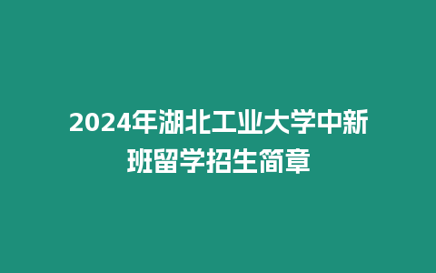 2024年湖北工業大學中新班留學招生簡章