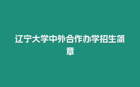 遼寧大學中外合作辦學招生簡章