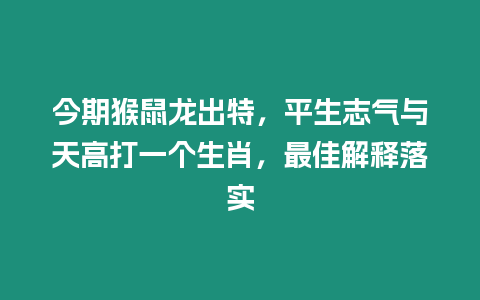 今期猴鼠龍出特，平生志氣與天高打一個生肖，最佳解釋落實