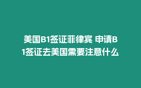 美國B1簽證菲律賓 申請B1簽證去美國需要注意什么