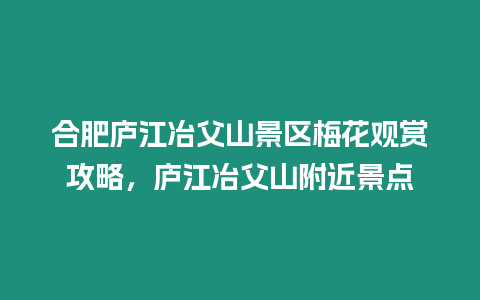 合肥廬江冶父山景區梅花觀賞攻略，廬江冶父山附近景點