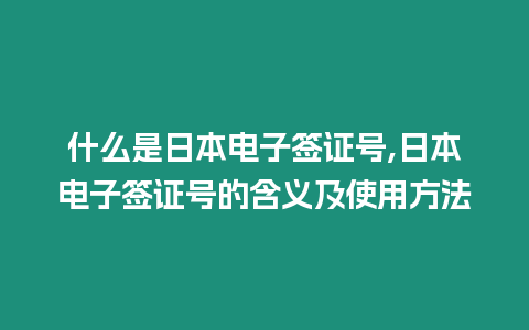 什么是日本電子簽證號(hào),日本電子簽證號(hào)的含義及使用方法