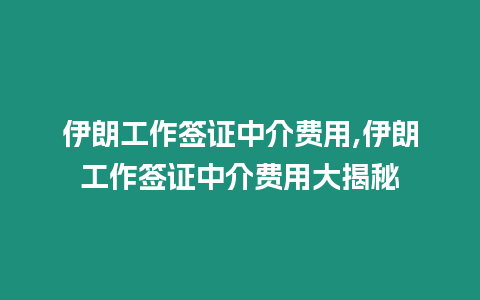 伊朗工作簽證中介費用,伊朗工作簽證中介費用大揭秘