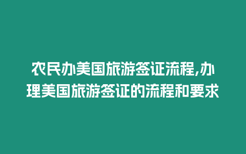 農民辦美國旅游簽證流程,辦理美國旅游簽證的流程和要求