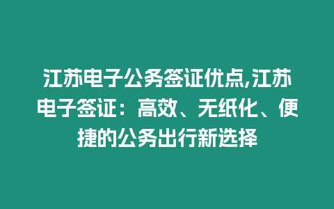 江蘇電子公務(wù)簽證優(yōu)點(diǎn),江蘇電子簽證：高效、無(wú)紙化、便捷的公務(wù)出行新選擇