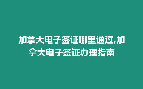 加拿大電子簽證哪里通過,加拿大電子簽證辦理指南