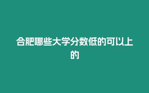 合肥哪些大學分數低的可以上的