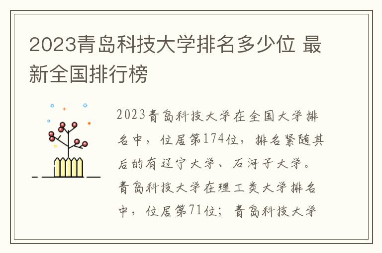 2024青島科技大學排名多少位 最新全國排行榜