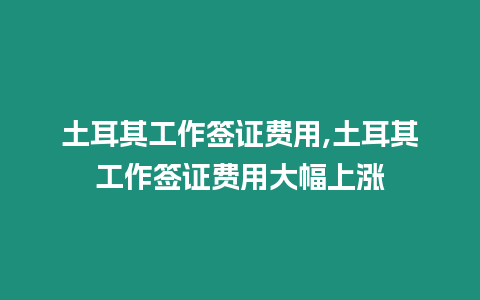 土耳其工作簽證費用,土耳其工作簽證費用大幅上漲