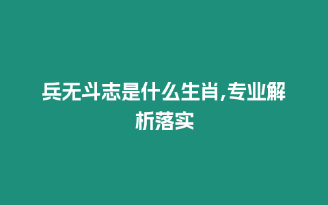 兵無斗志是什么生肖,專業解析落實