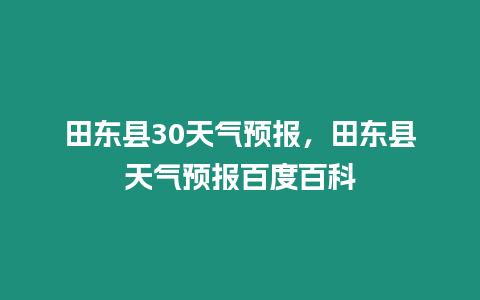 田東縣30天氣預報，田東縣天氣預報百度百科