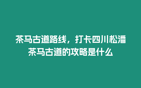 茶馬古道路線，打卡四川松潘茶馬古道的攻略是什么