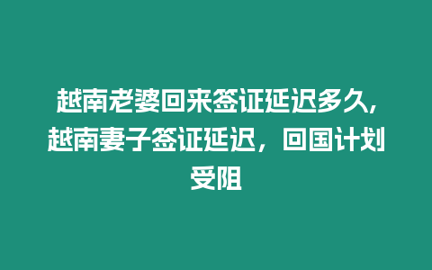 越南老婆回來簽證延遲多久,越南妻子簽證延遲，回國計劃受阻