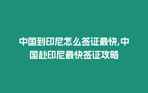 中國到印尼怎么簽證最快,中國赴印尼最快簽證攻略