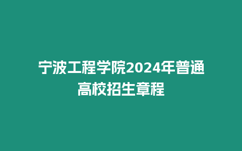 寧波工程學(xué)院2024年普通高校招生章程