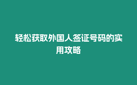 輕松獲取外國人簽證號碼的實用攻略