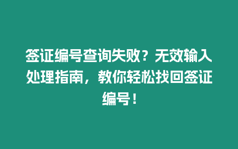 簽證編號(hào)查詢失敗？無(wú)效輸入處理指南，教你輕松找回簽證編號(hào)！