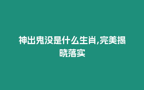 神出鬼沒是什么生肖,完美揭曉落實