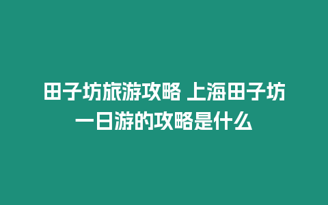 田子坊旅游攻略 上海田子坊一日游的攻略是什么