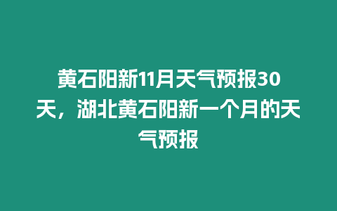 黃石陽新11月天氣預報30天，湖北黃石陽新一個月的天氣預報