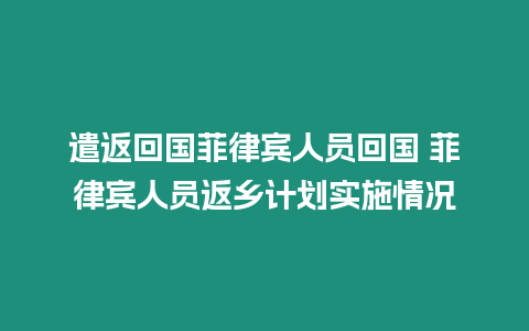 遣返回國菲律賓人員回國 菲律賓人員返鄉計劃實施情況