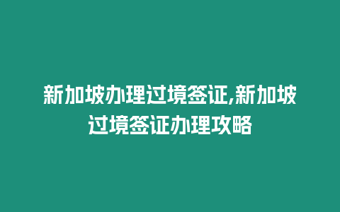 新加坡辦理過境簽證,新加坡過境簽證辦理攻略