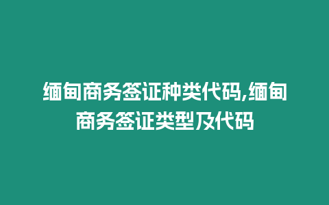 緬甸商務簽證種類代碼,緬甸商務簽證類型及代碼