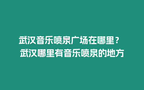 武漢音樂噴泉廣場在哪里？ 武漢哪里有音樂噴泉的地方