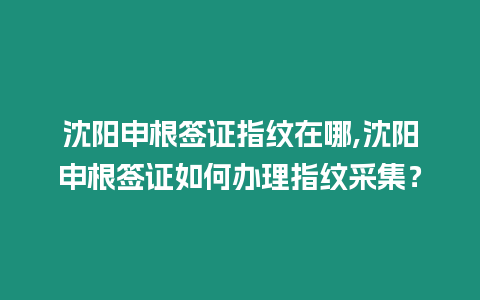 沈陽(yáng)申根簽證指紋在哪,沈陽(yáng)申根簽證如何辦理指紋采集？