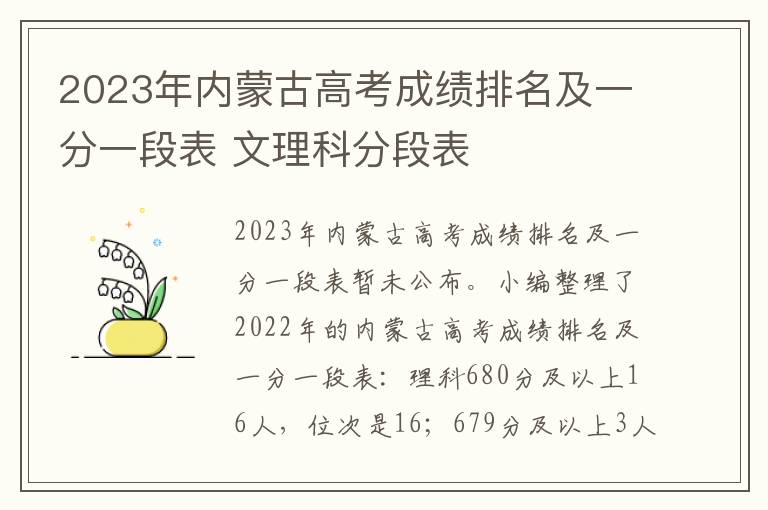 2024年內蒙古高考成績排名及一分一段表 文理科分段表