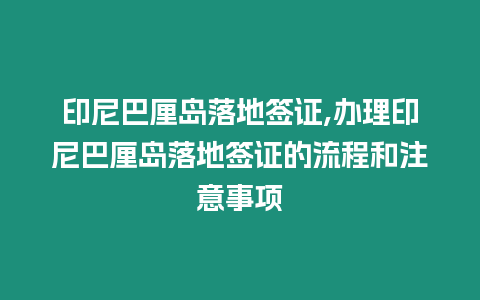 印尼巴厘島落地簽證,辦理印尼巴厘島落地簽證的流程和注意事項(xiàng)