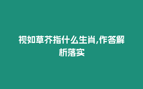 視如草芥指什么生肖,作答解析落實