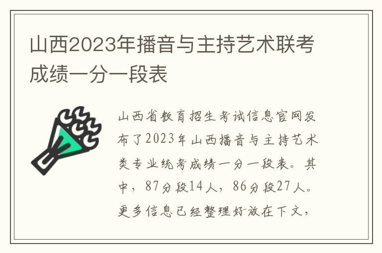 山西2024年播音與主持藝術聯考成績一分一段表