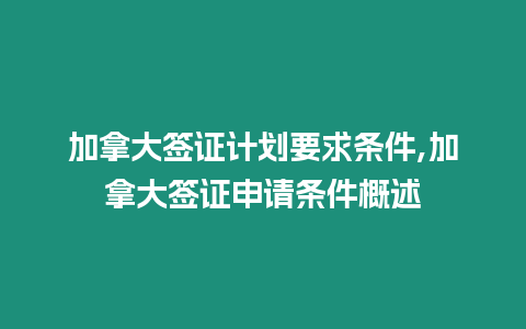 加拿大簽證計劃要求條件,加拿大簽證申請條件概述