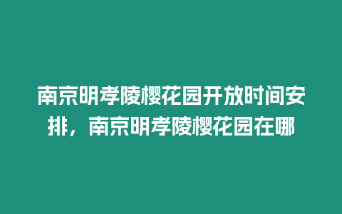 南京明孝陵櫻花園開放時間安排，南京明孝陵櫻花園在哪