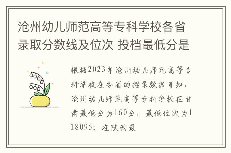 滄州幼兒師范高等專科學校各省錄取分數線及位次 投檔最低分是多少(2024年高考參考)