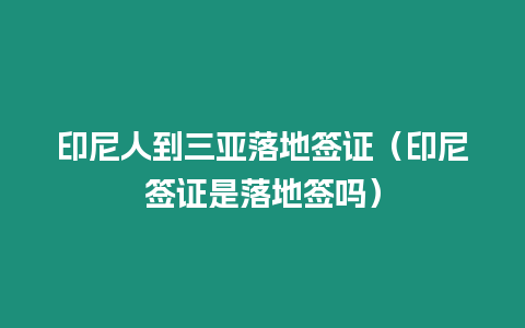 印尼人到三亞落地簽證（印尼簽證是落地簽嗎）