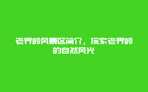 老界嶺風景區簡介，探索老界嶺的自然風光