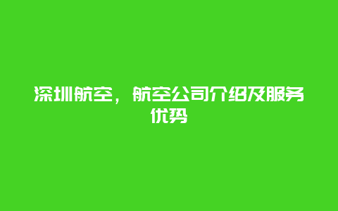 深圳航空，航空公司介紹及服務(wù)優(yōu)勢