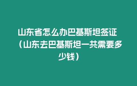 山東省怎么辦巴基斯坦簽證 （山東去巴基斯坦一共需要多少錢）