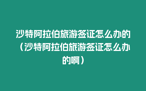 沙特阿拉伯旅游簽證怎么辦的（沙特阿拉伯旅游簽證怎么辦的啊）