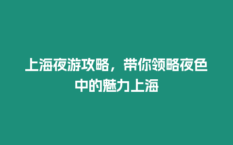 上海夜游攻略，帶你領略夜色中的魅力上海