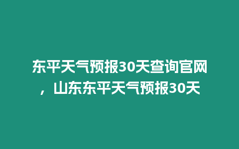 東平天氣預報30天查詢官網，山東東平天氣預報30天