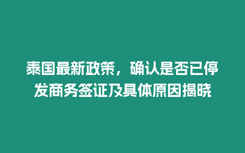 泰國最新政策，確認(rèn)是否已停發(fā)商務(wù)簽證及具體原因揭曉