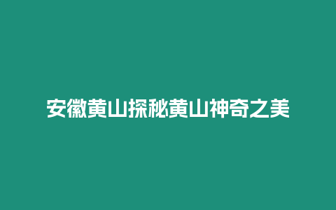 安徽黃山探秘黃山神奇之美